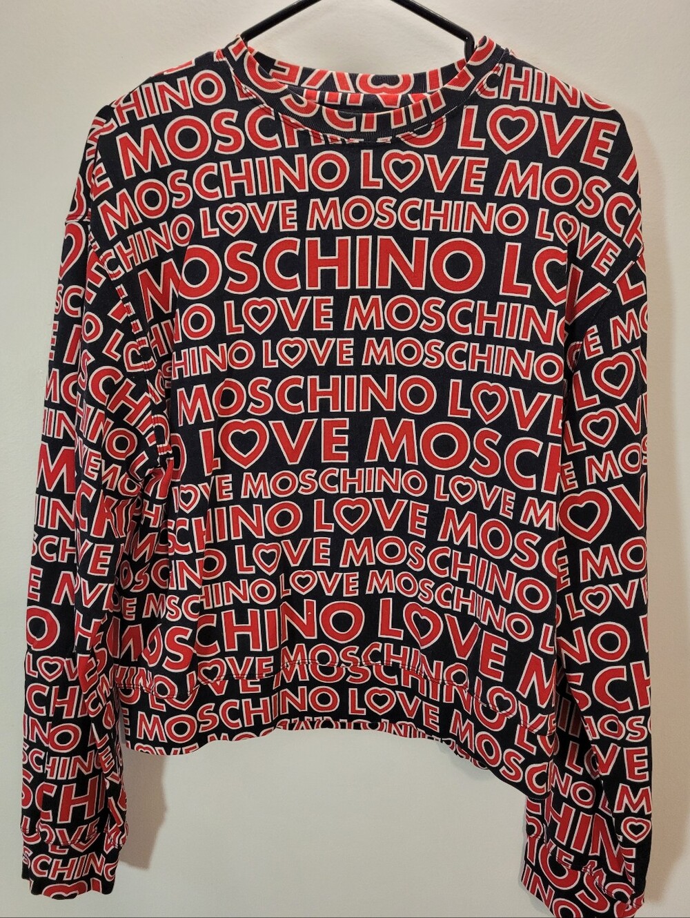 Love Moschino All Over Print Logo Red Black Crewneck Sweater - Size 6